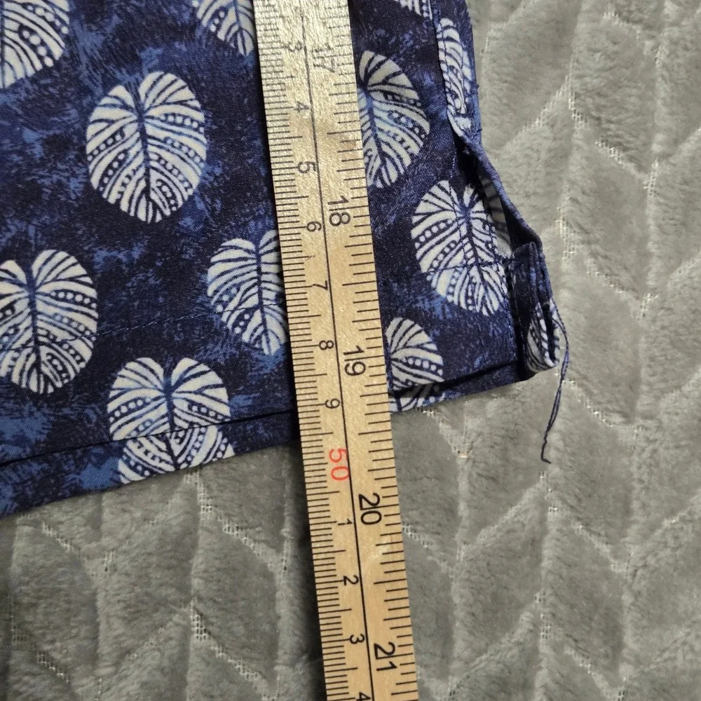 Peter Millar Seaside Mens Blue Monstera Leaf Print Swim Trunks Size Large